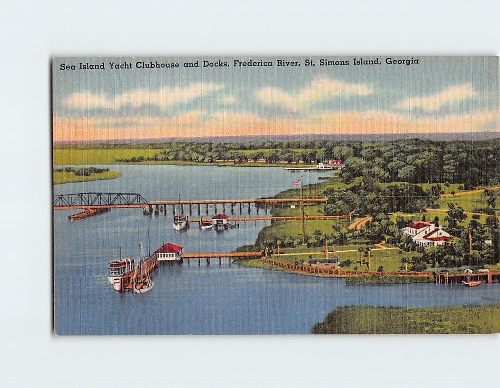 Postcard Sea Island Yacht Clubhouse and Docks Frederica River Georgia USA