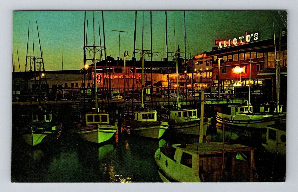 San Francisco CA-California, Fisherman's Wharf at Night, c1974 Vintage Postcard