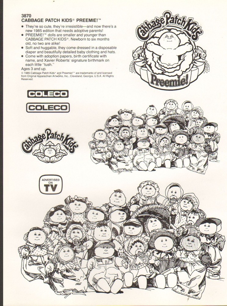 Vintage Ad Sheet #656 - Coleco - Cabbage Patch Kids Preemie