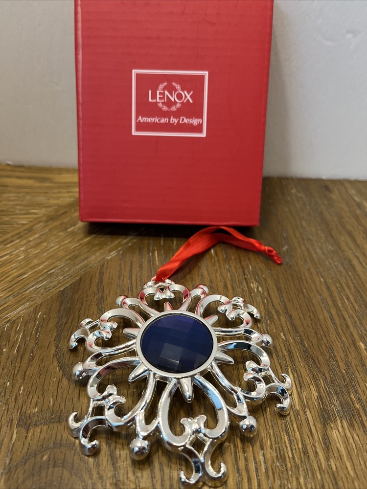 Lenox Bejeweled Silver Plate Blue Jewel Snowflake 3.5 Inch Christmas Ornament-image