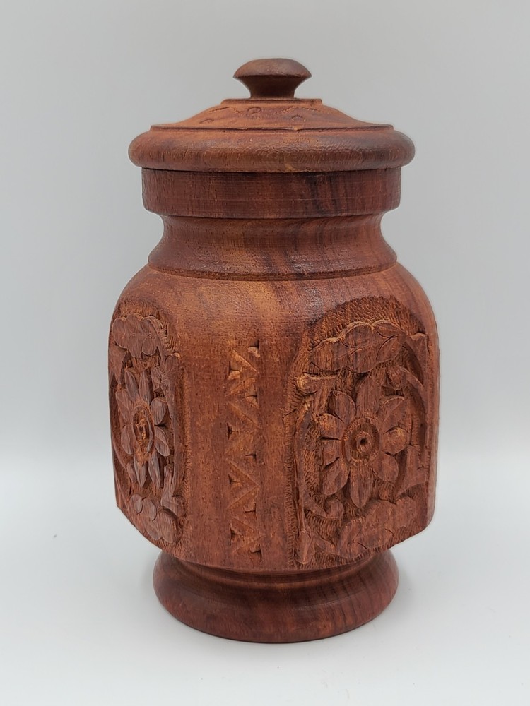 Hand Carved Wooden Jar