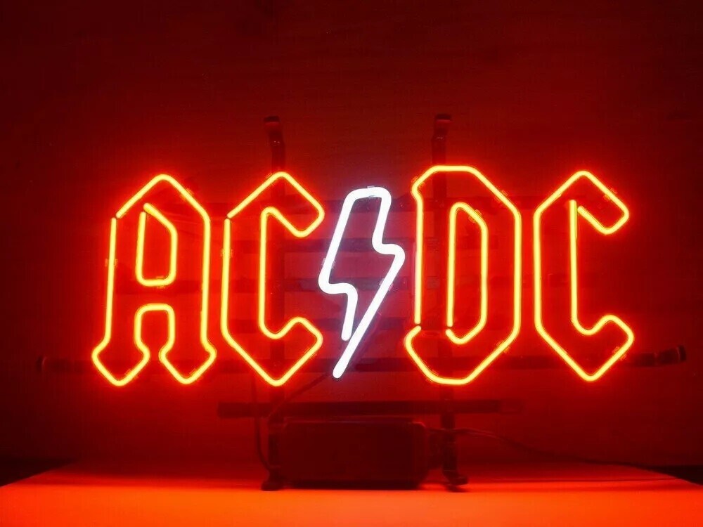 AC DC Beer Neon Sign 20x10 Inches Real Glass Garage Bar Light Lamp Decor-image
