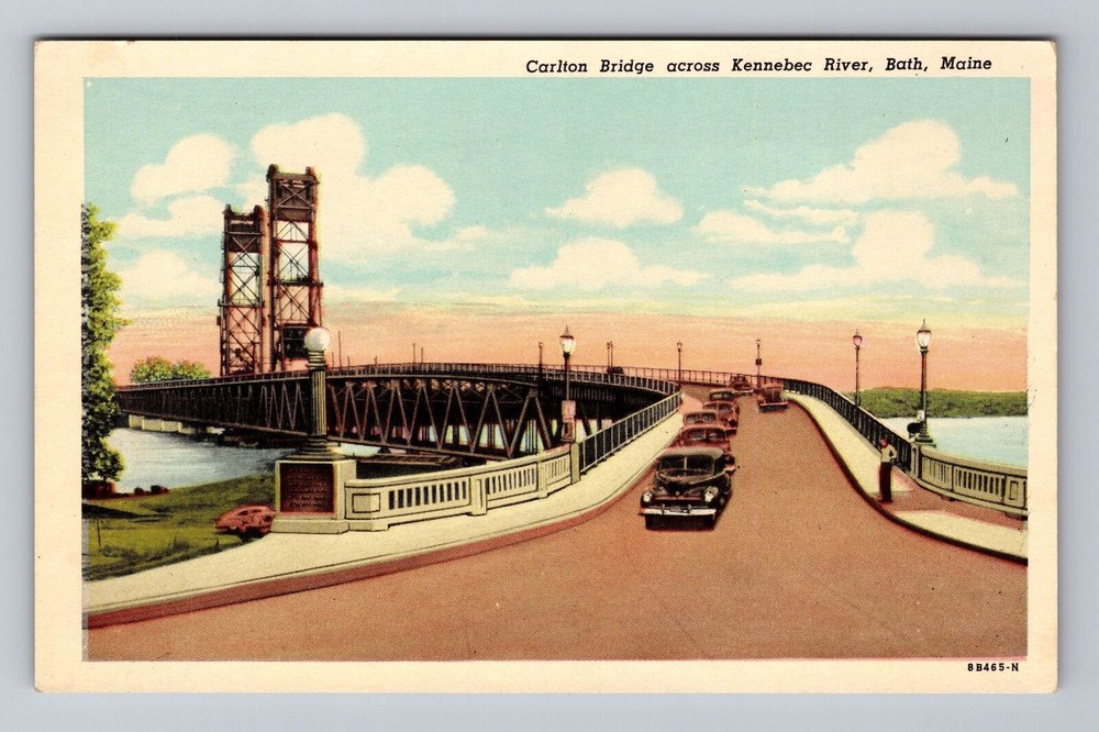 Maine ME Bath Carlton Bridge Across Kennebec River Vintage Postcard