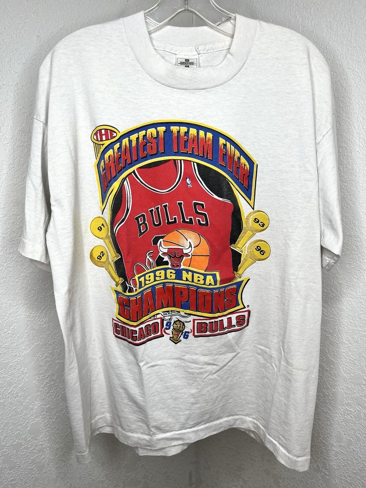 Vtg Chicago Bulls Starter Shirt 96 NBA Champions The Greatest Team Ever Mens XL