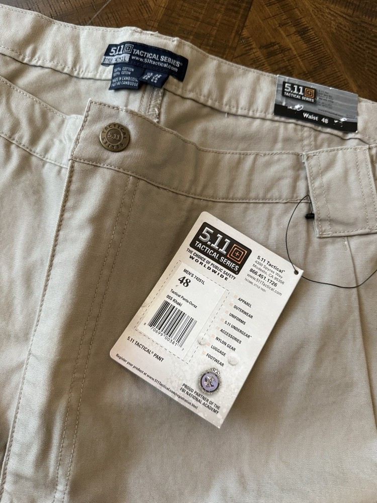 5.11 Tactical Mens Pants Style 74251 Cotton Canvas Khaki Size 48” W UNHEMMED