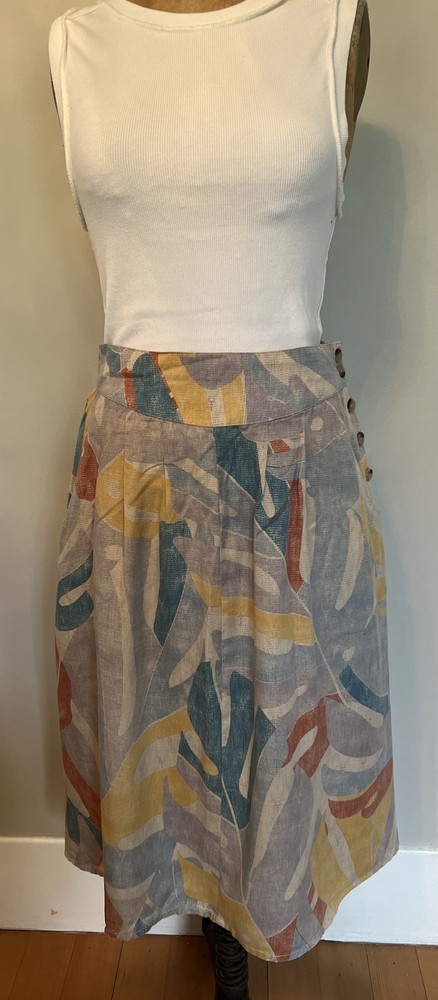 Prana Women's Willow Sways Midi Skirt in Abstract Palm Print Pockets Size Small-image
