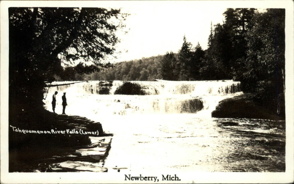 Tahquamenon River Falls (lower)  Newberry Michigan MI ~ RPPC real photo ~ 1939