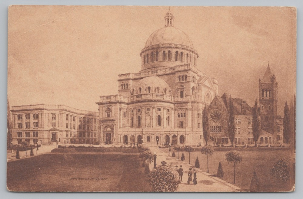 State View~First Church of Christ Scientist Boston MA B&W Card~Vintage Postcard