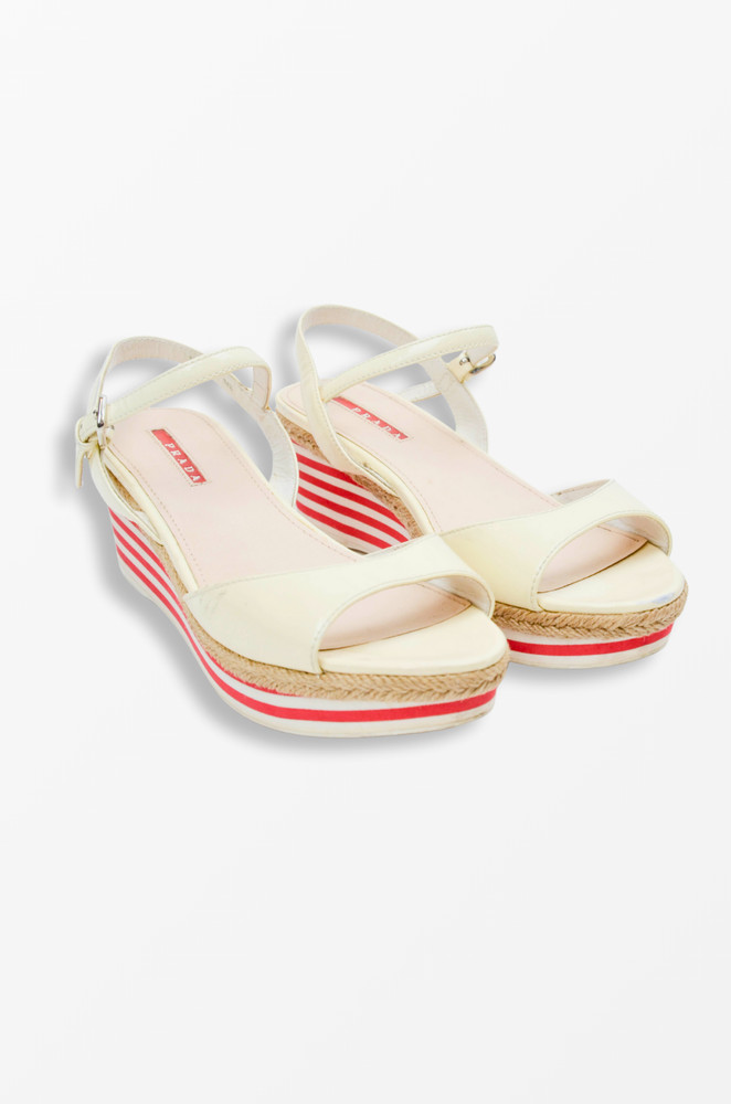 Prada Patent Leather Wedge Sandals – Size 38.5 (Made in Italy)