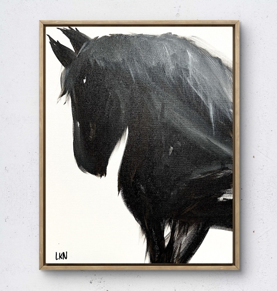 Laeknapes Original Abstract Painting 14X11 Canvas Monochrome Draft Shire Horse
