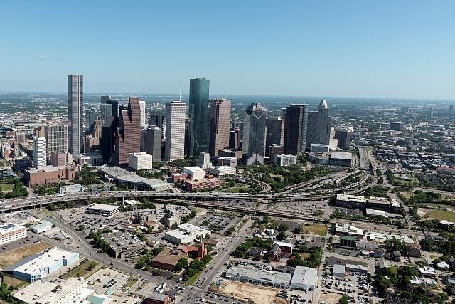 Houston Texas Skyline Aerial View 2014 Downtown Skyscrapers Highway Network