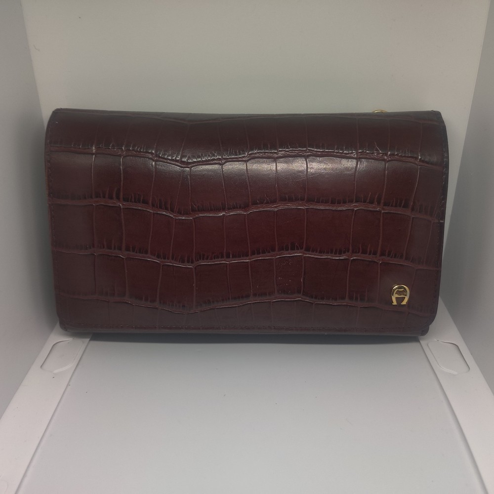 Vintage 80s Wallet EtienneAigner Brown Faux Croc
