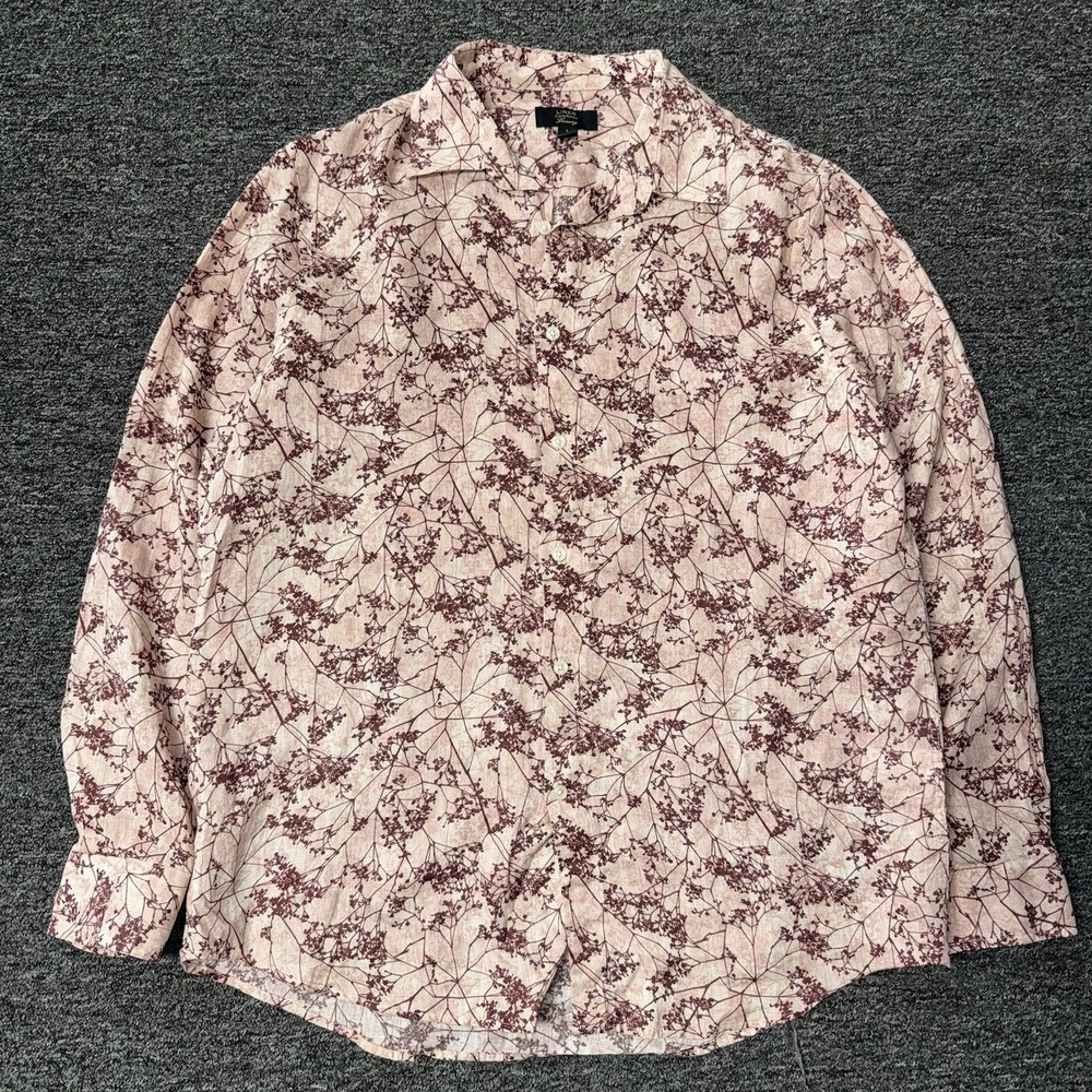 Women’s Linen Club Room Luxury Top Button Down Pink Floral Blouse - Size L