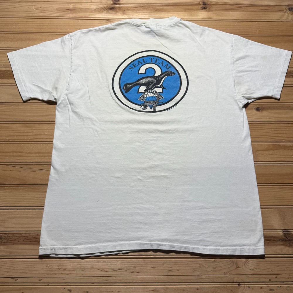 Vintage 1995 Hanes US Navy Seal Team 2 Trident Military Graphic T-Shirt USA - XL