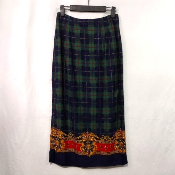 Vintage Ruff Hewn Plaid Crown Wrap Skirt Women's 6P Green Blue Retro 90s Y2K