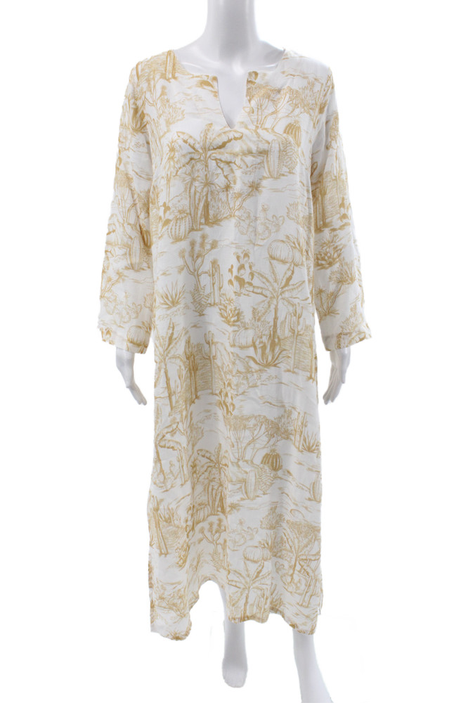 Sartoria Saracena Womens Maxi Linen Floral V-Neck Longsleeve Dress White Size SFree Shipping in US $100+ Orders | $6.95 Orders Below