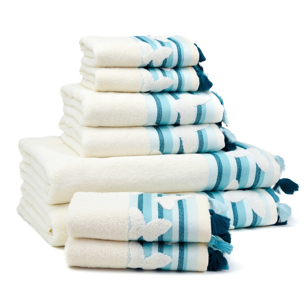 EastN Blue Butterfly Turkish Cotton Bath Towel Set of 6
