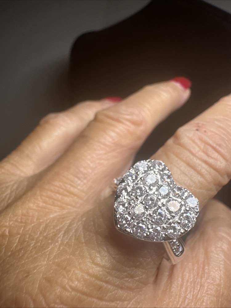 925 sterling silver Cubic Zirconia Heart ring size 7.  Ring Is 1/2 Inch Diameter