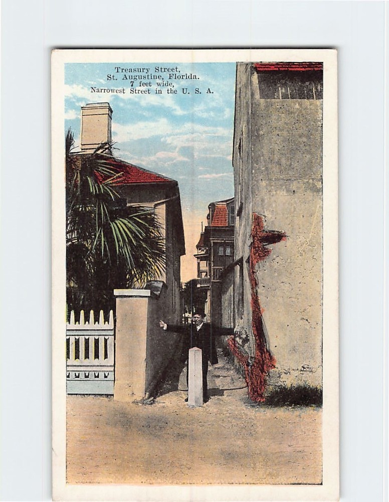 Postcard Treasury Street Narrowest Saint St. Augustine Florida USA North America