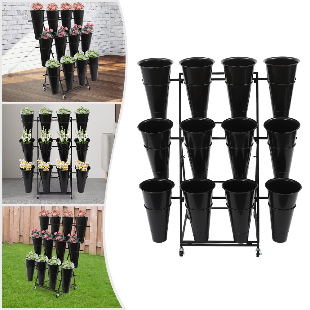 Home Balconies Garden 3-tier Flower Holder, Flower Display Stand With 12 Buckets