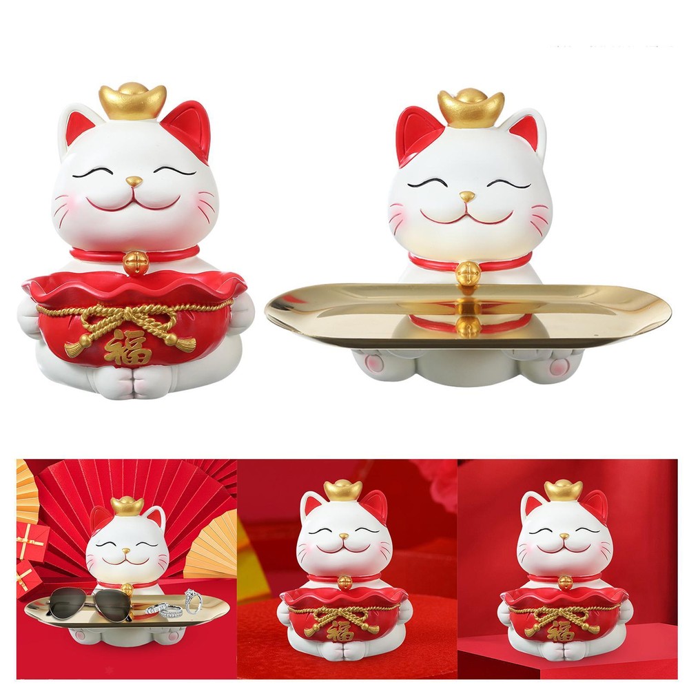 Lucky Cats Statue Jewelry Tray Craft Decorative Novelty Creative Resin Figurine