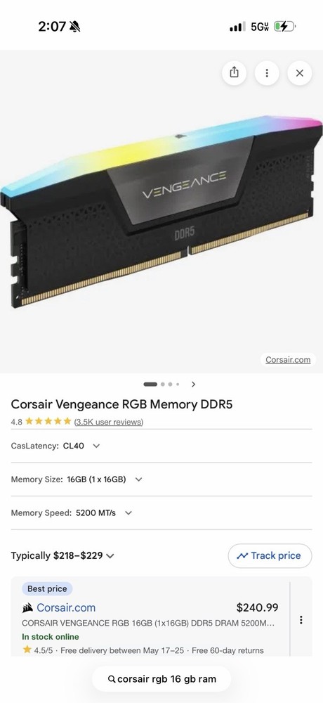 Corsair Vengeance RGB Pro 16gb Ddr5