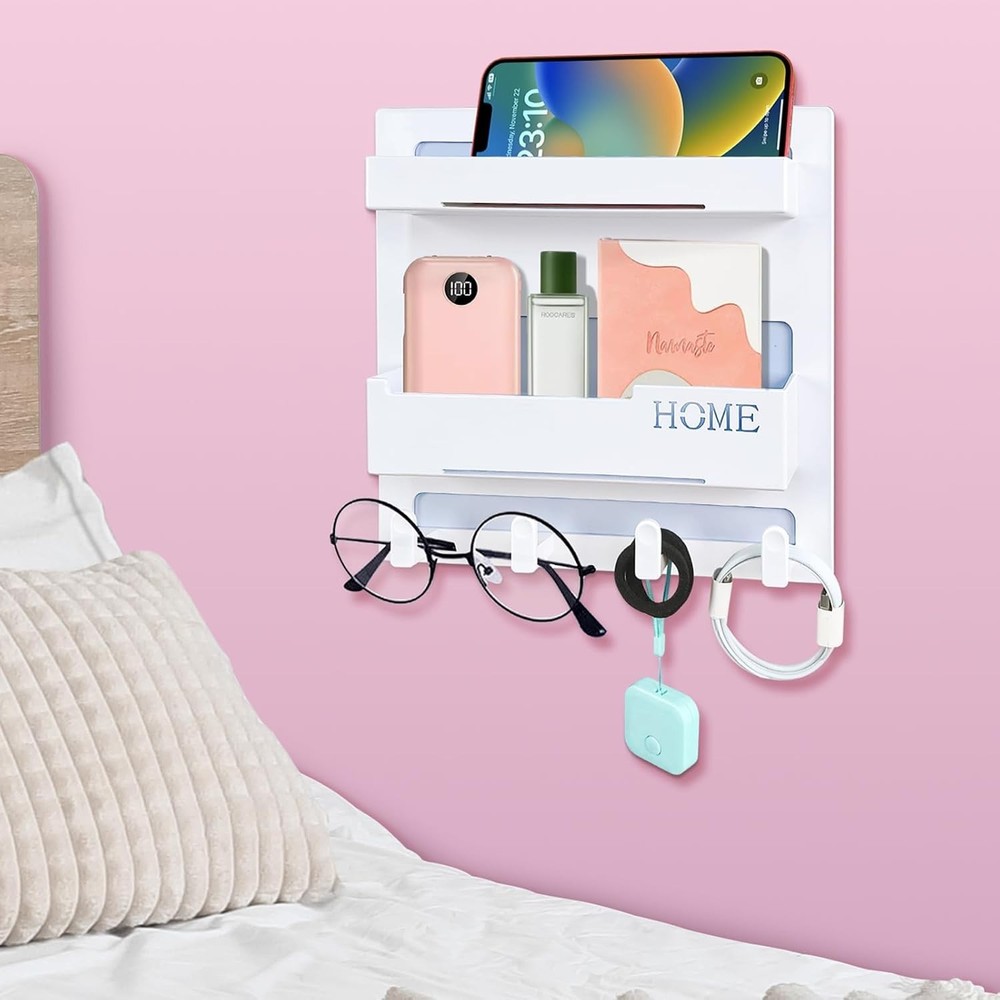 Floating Shelves for Bedside Shelf Accessories Organizer, Wall Mount Self Stick