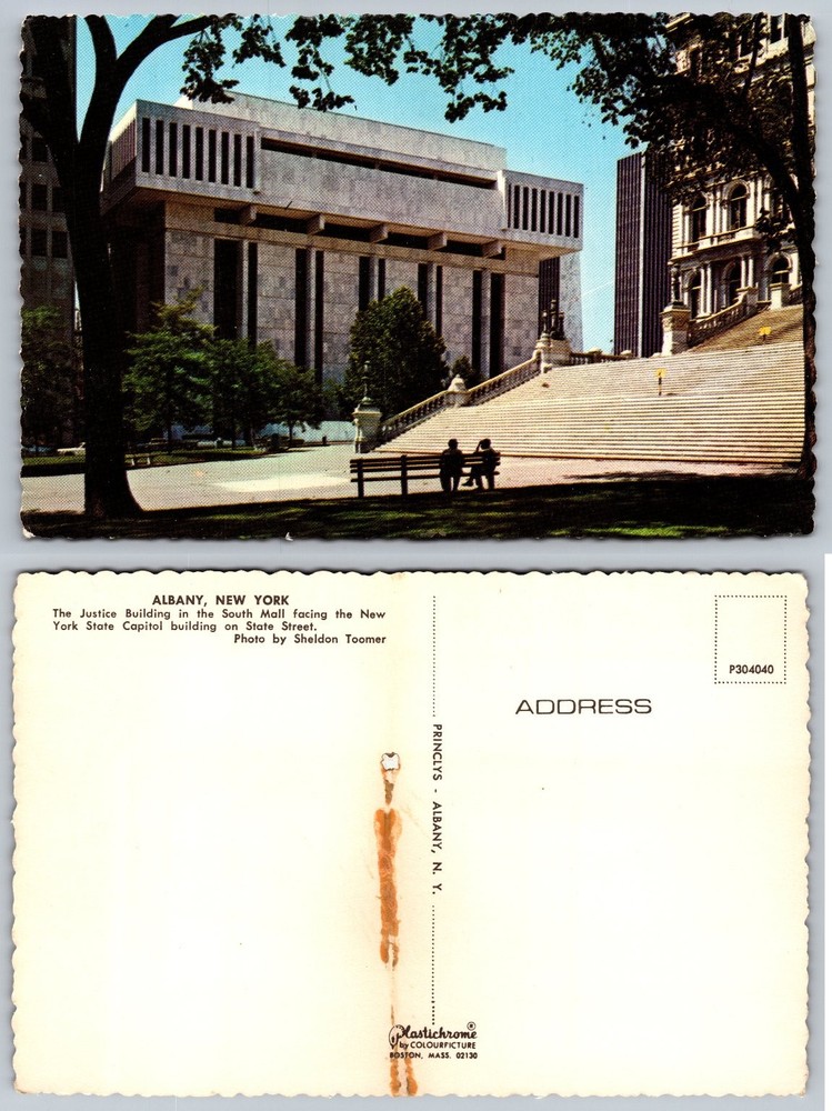 Albany NY Justice Building & Capitol PlastiChrome Postcard 1960s Brutalist