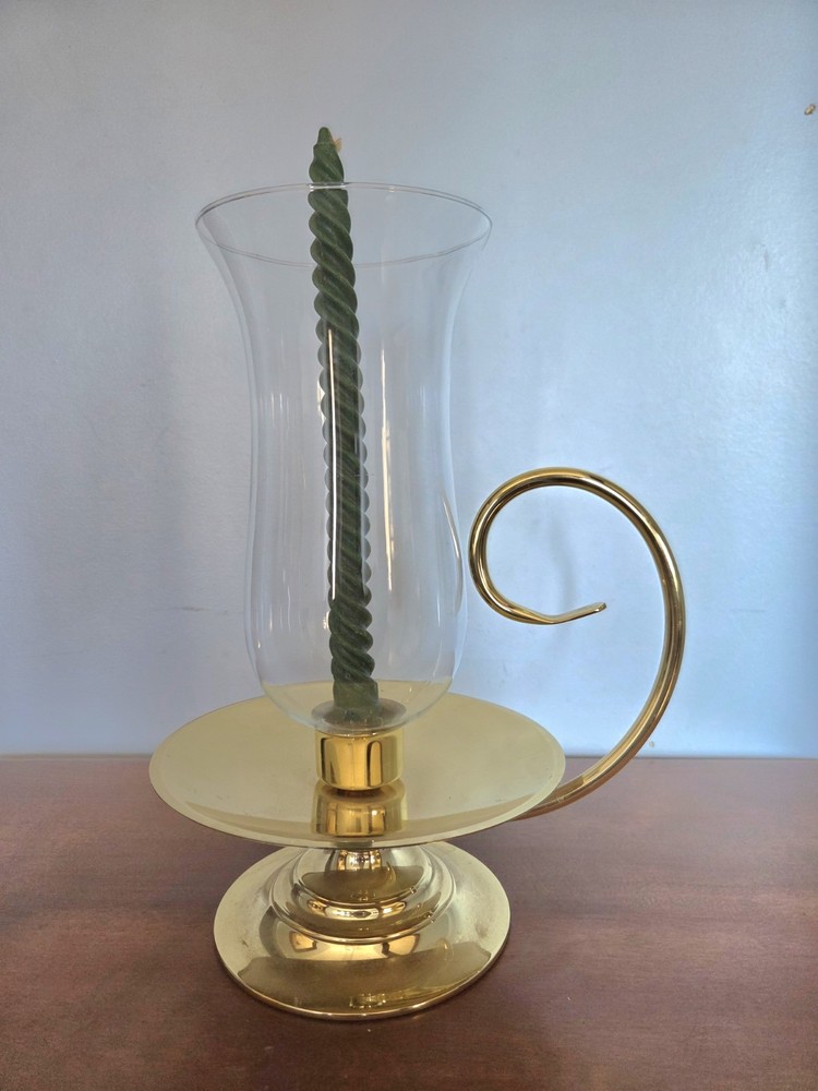 Vintage Baldwin Brass / Glass Hurricane Lamp Candle Holder