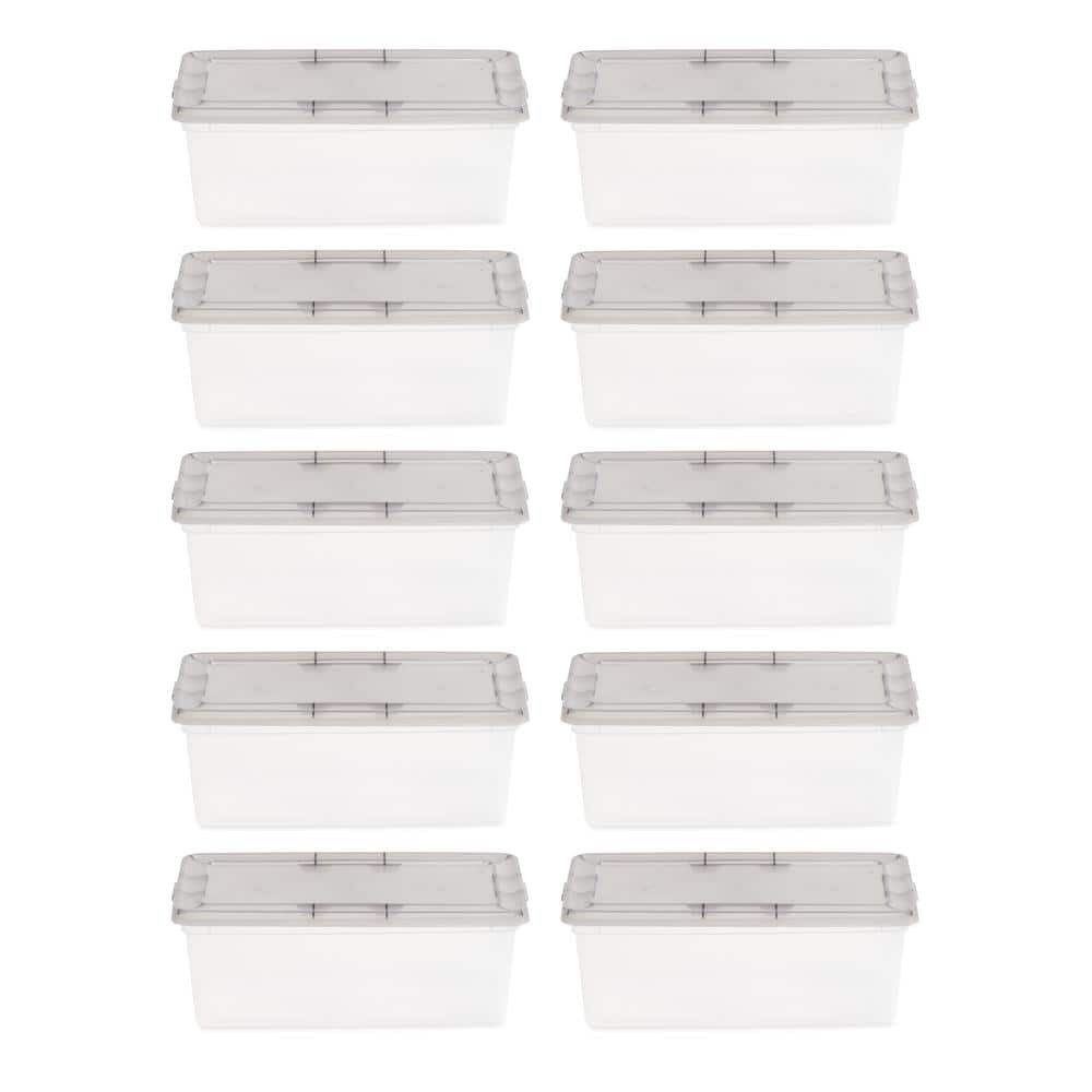 6.4 Qt. Snap Top Plastic Storage Box,Clear/Gray(10-Pack)
