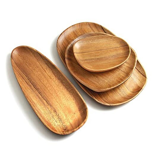 Wood Serving Tray, Wooden Serving Platters Set for Serving Food, Acacia color