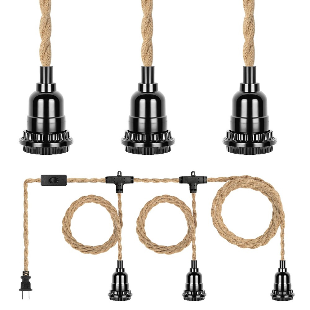 20FT 3-Bulb Plug-in Hanging Pendant Lamp with Cord & Switch