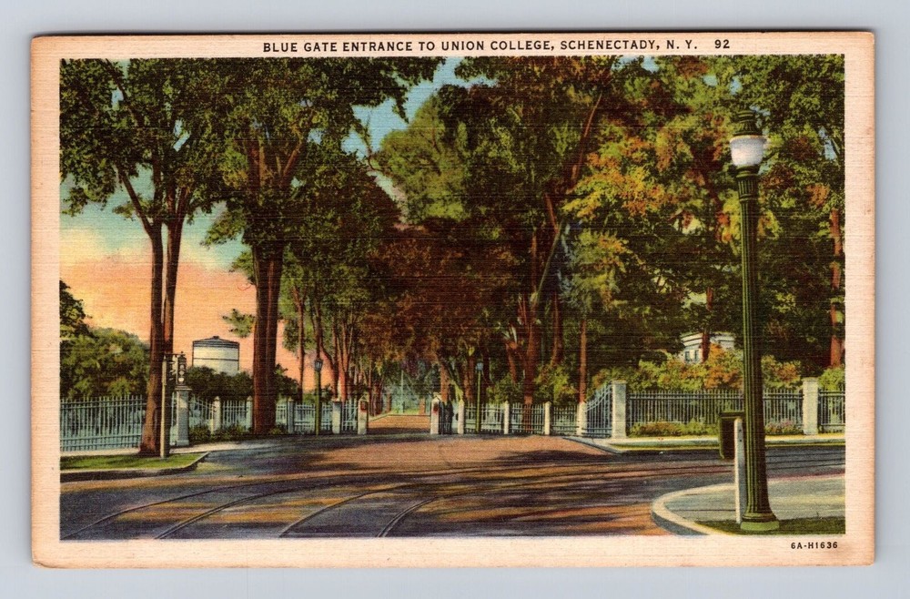 Schenectady NY-New York, Union College Blue Gate Entrance Vintage c1956 Postcard