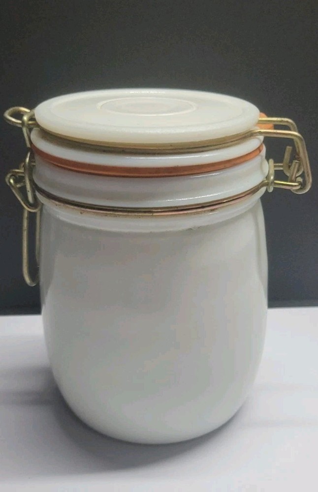 Vintage Milk Glass Wheaton Lidded Jar Canister Bale Clamp Locking Rubber Gasket