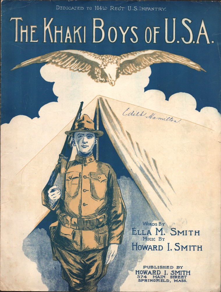 1917 WWI 104TH REG'T U.S. INFANTRY military sheet music THE KHAKI BOYS OF U.S.A.