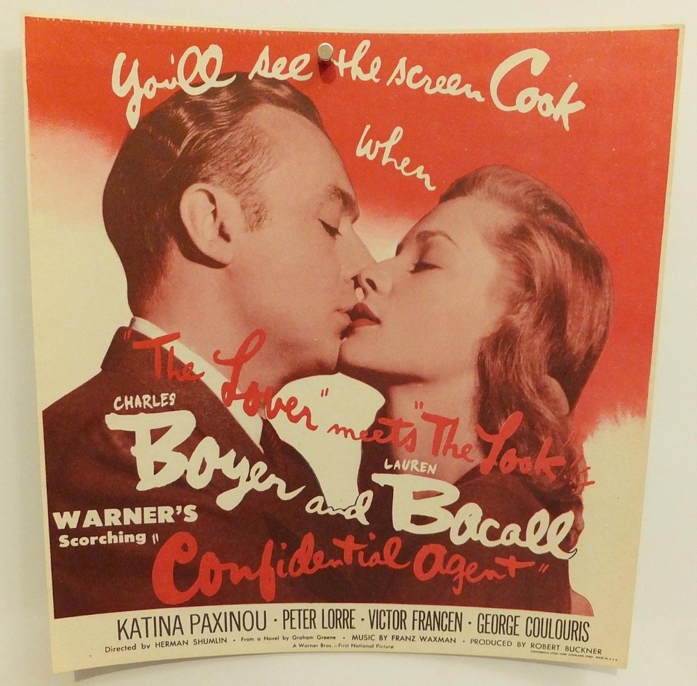 CONFIDENTIAL AGENT Movie HERALD #1 LAUREN BACALL Vtg 1945 BOYER Flat MINI POSTER