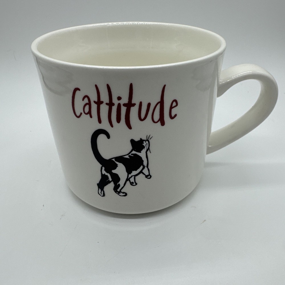 Cat Cattitude Coffee Cup Opal House White Large Ceramic Stoneware Mug