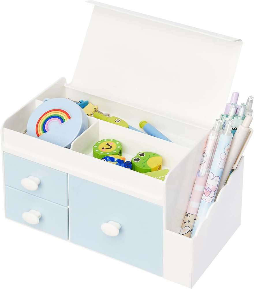Desk Organizer with 3 Drawers, Makeup Storage Box with Lid, Office School Hom...