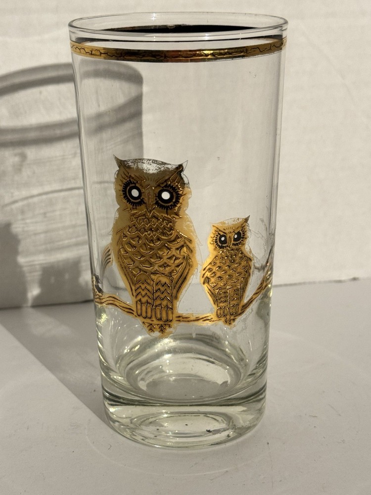 Vintage MCM Culver 22K Gold Owls Highball Glass