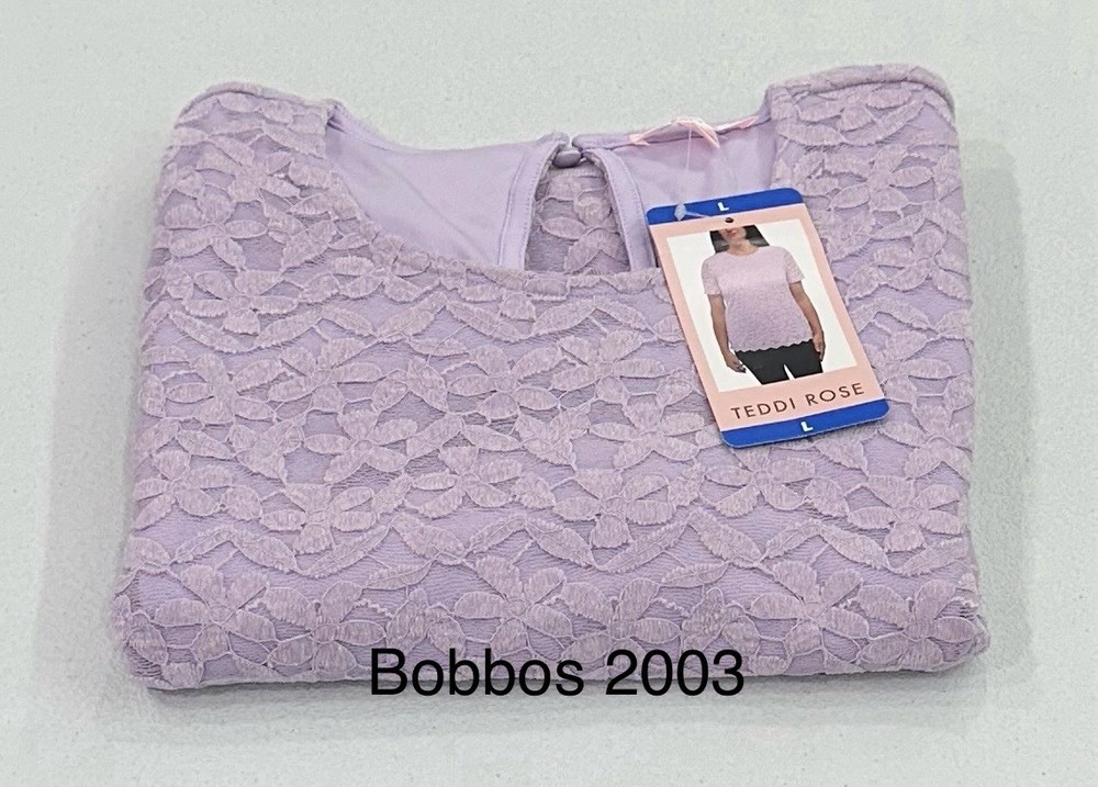 Teddi Rose Women's Crewneck Short Sleeve Blouse, Purple, Size L