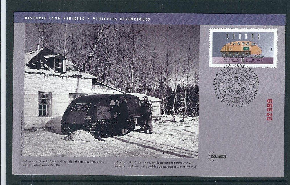 Canada / Historic Land Vehicles . Maximum card FDC. Bombardier B-12 Snowmobile