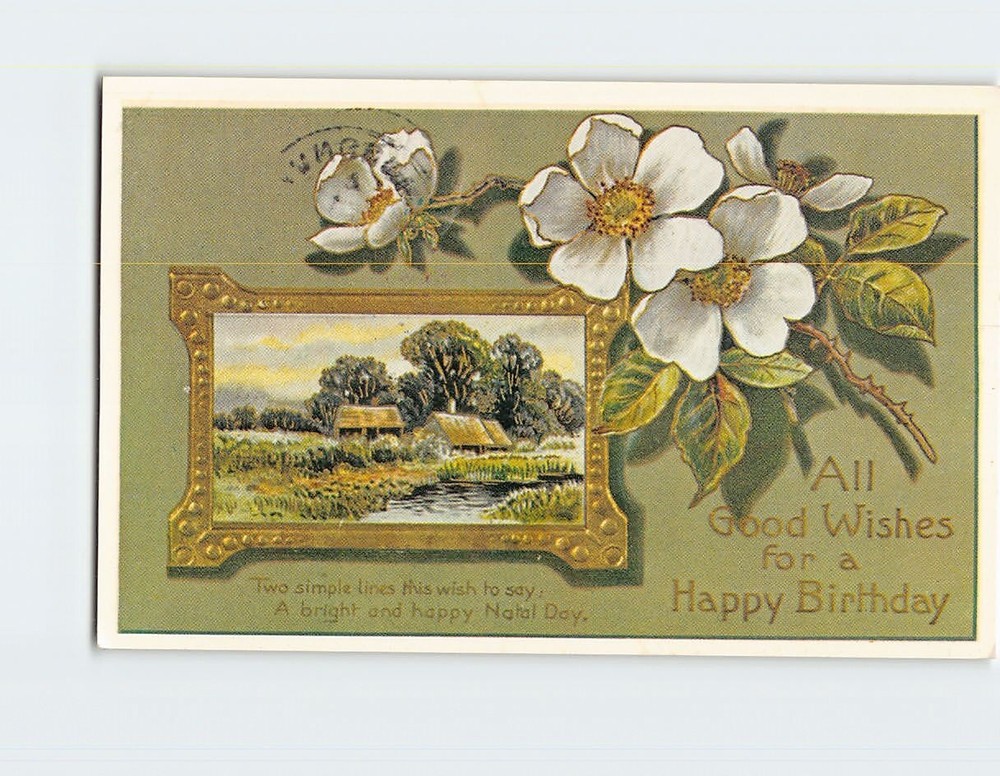 Postcard All Good Wishes For A Birthday Nature Scene Flower Art Print