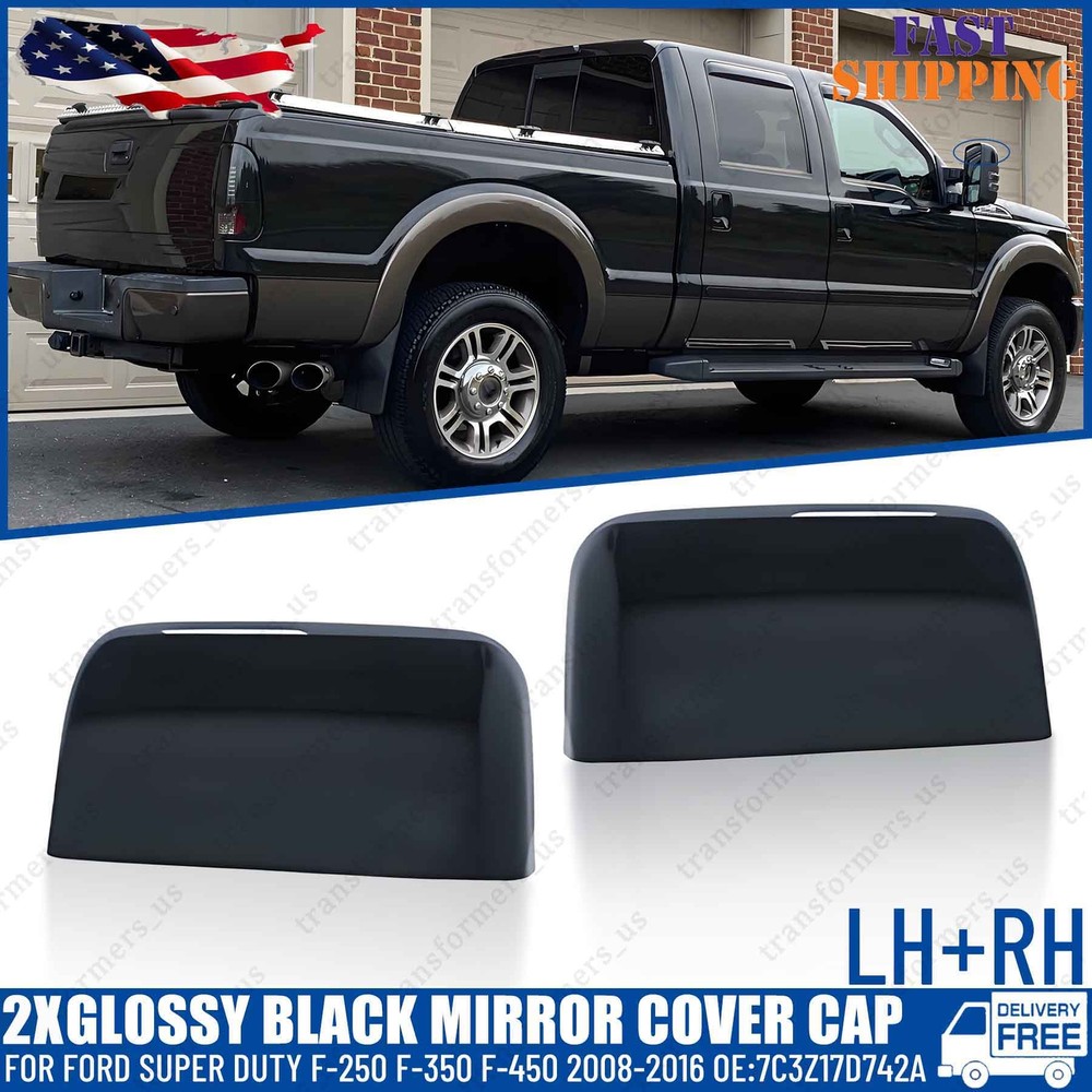 Glossy Black Mirror Cover Cap for 2008-2016 Ford Super Duty F-250 F-350 F-450