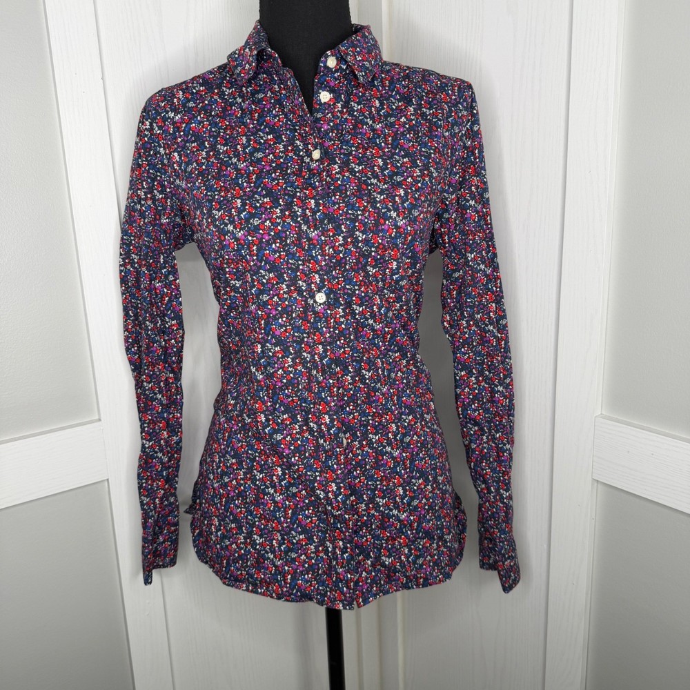 Banana Republic Button Down Shirt Womens S Blue Floral Classic Fit Long Sleeve