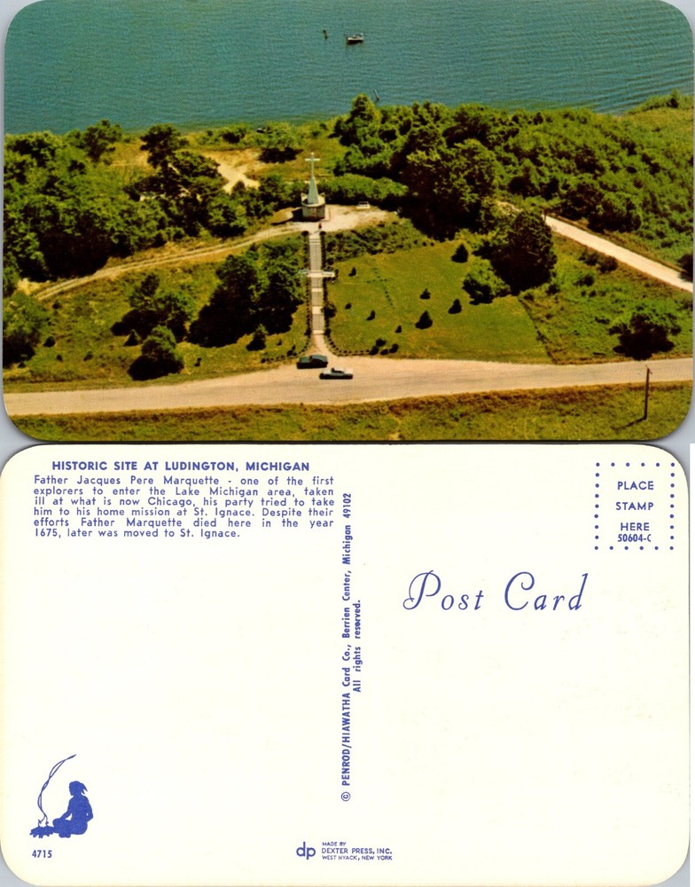 Father Marquette Cross Memorial Ludington Michigan MI Postcard