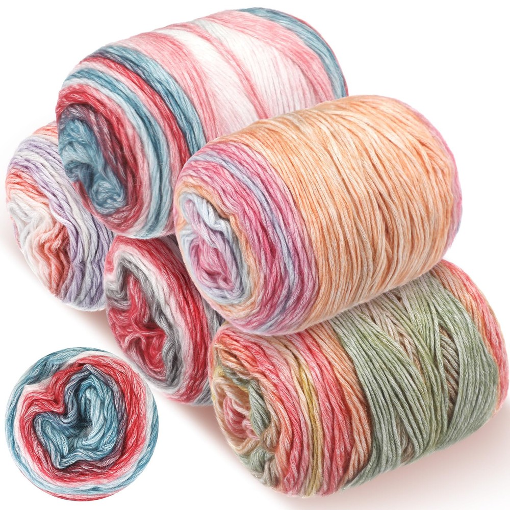 5 Rolls Cake Yarn for Crocheting and Knitting 17.5 oz Multicolor Flower Ombre...