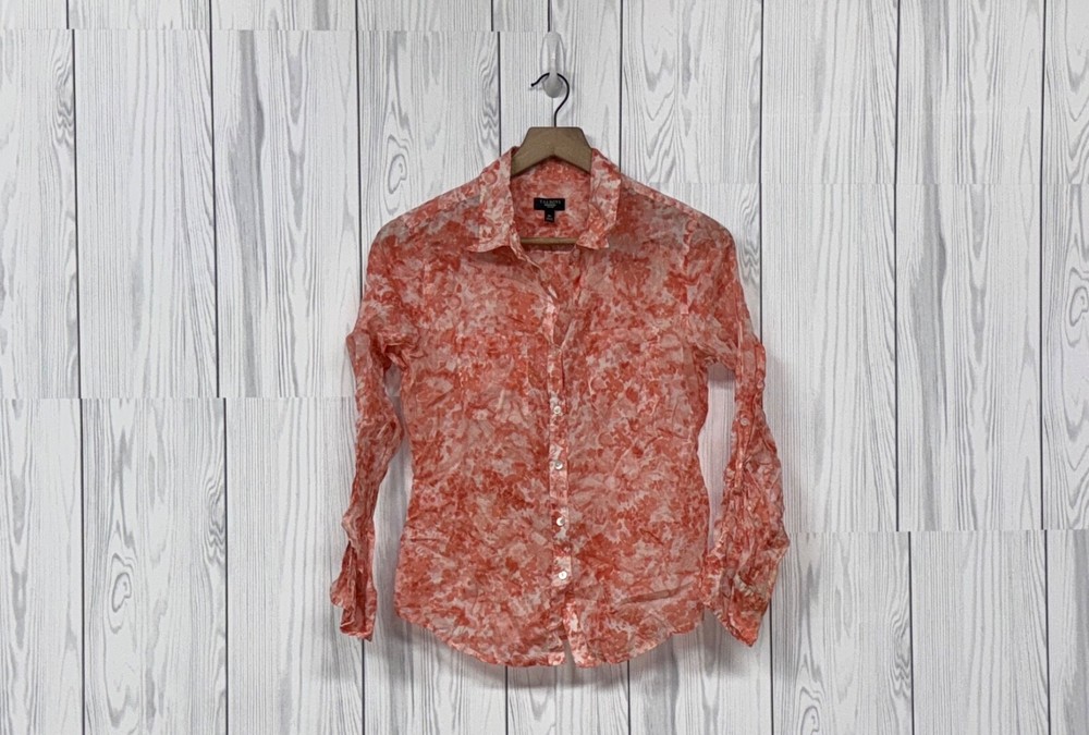 Talbots shirt womens size 8 petite button up long sleeve floral patterned blouse