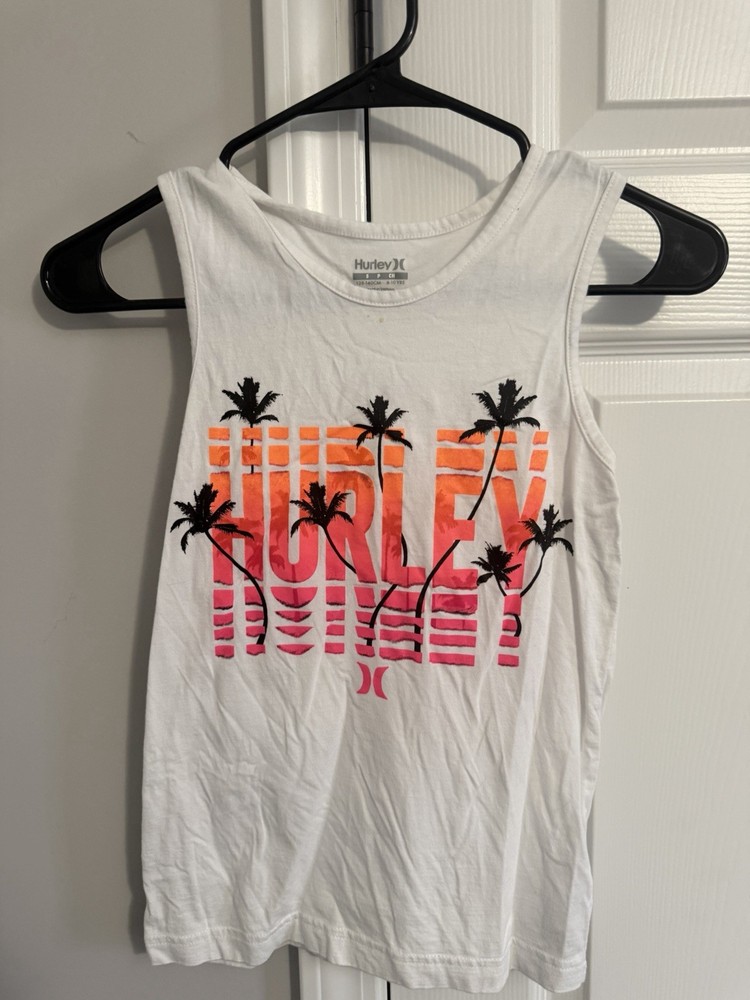 Hurley Boys White Graphic Palm Trees Sleeveless Tank Crew Neck Size S (8-10 YRS)