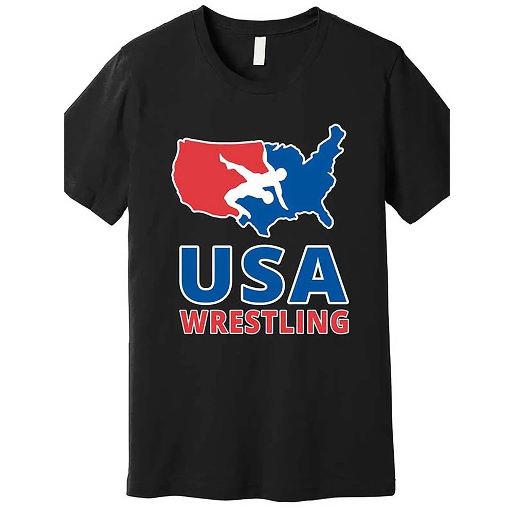 Men Usa Wrestling Graphic Tee Vintage Black Cotton T-Shirt Gift