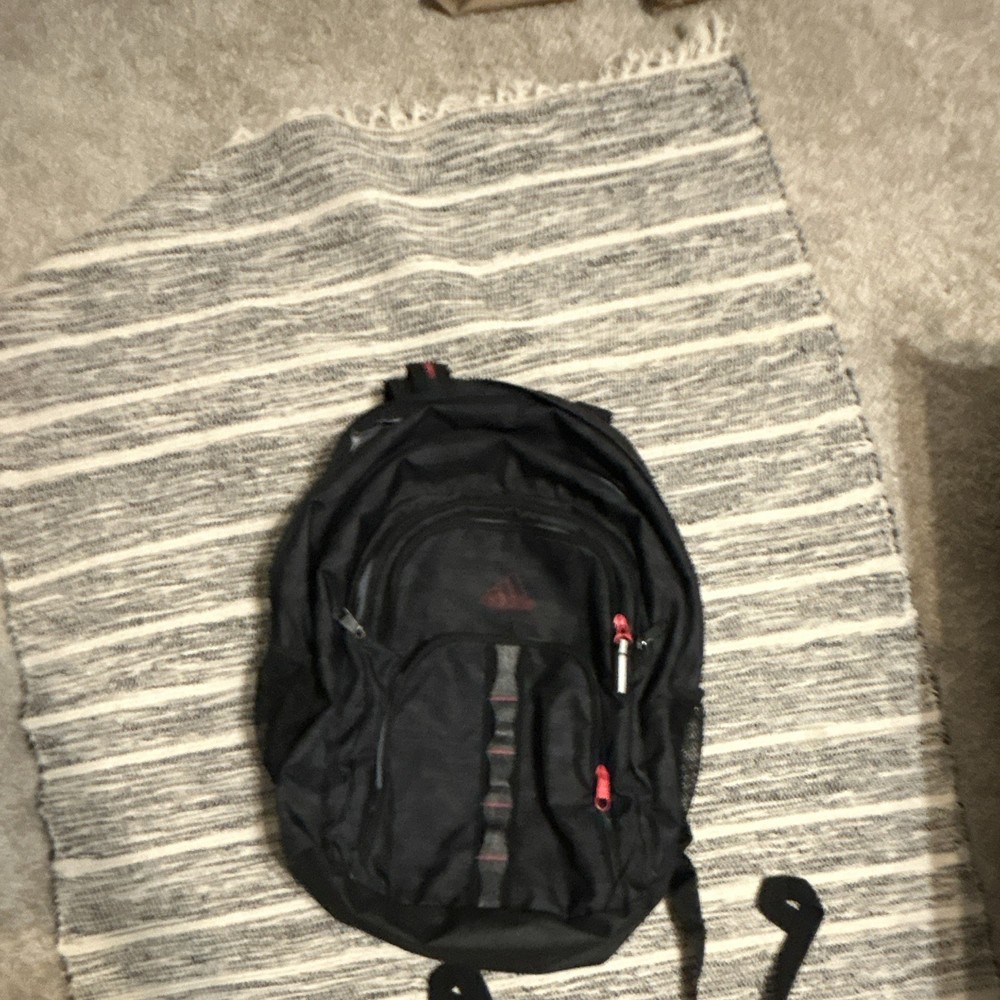 adidas Loadspring Black Hiking Backpack w/ Padded Straps, Logo, Zip Closure